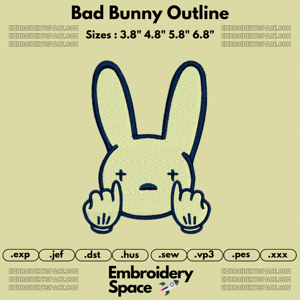 Bad Bunny Outline – Embroidery Space